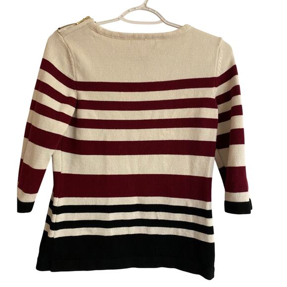 Karen Scott Cotton Striped Petite 3/4 Sleeve Sweater with Shoulder  Zippers Cozy - Picture 3 of 4